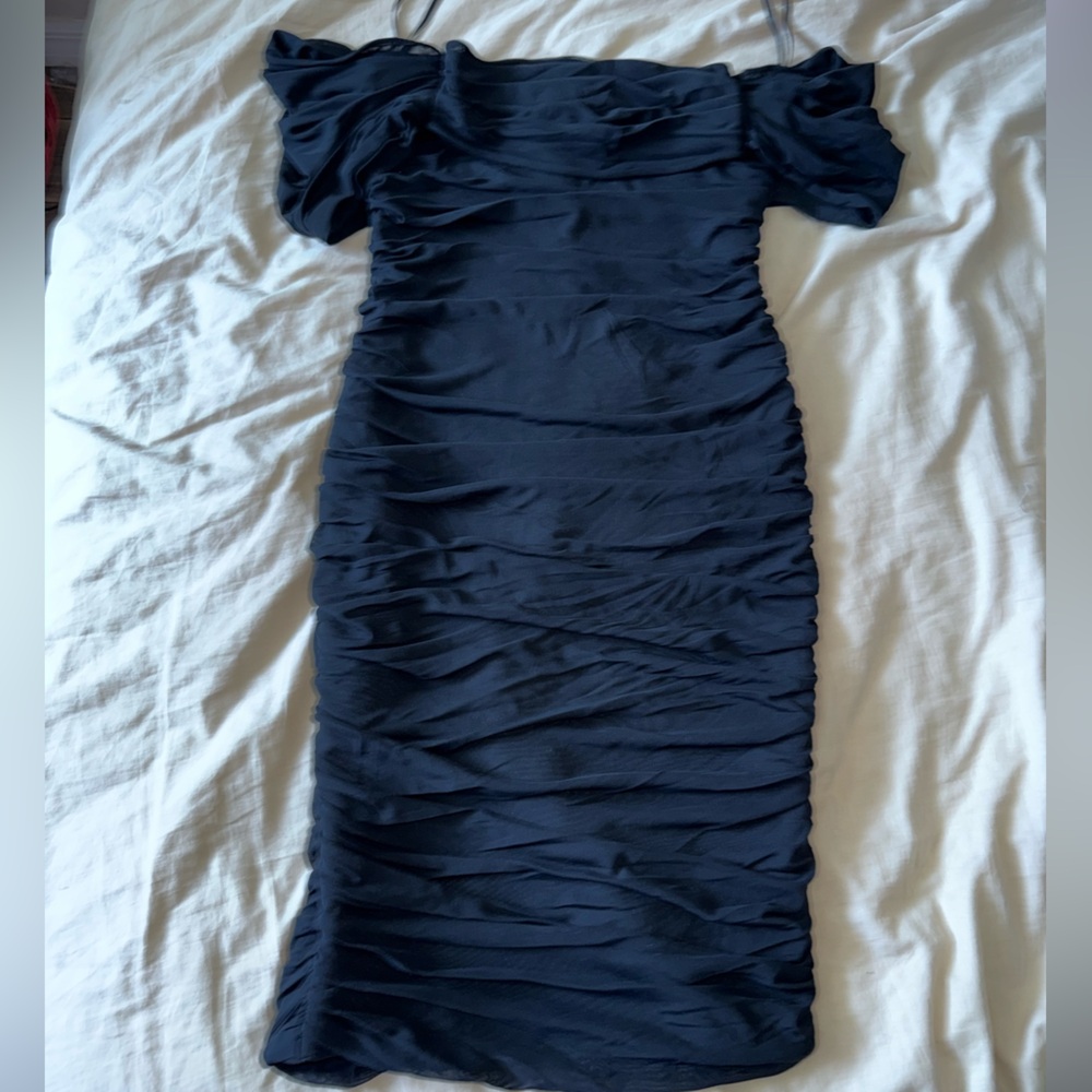 Elegant Navy Blue Ruched Dress